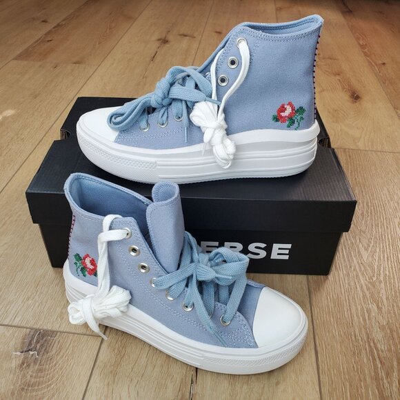 Converse Womens Chuck Taylor All Star Move Hi Platform Rose Cross Stitch A12571C - Picture 2 of 15